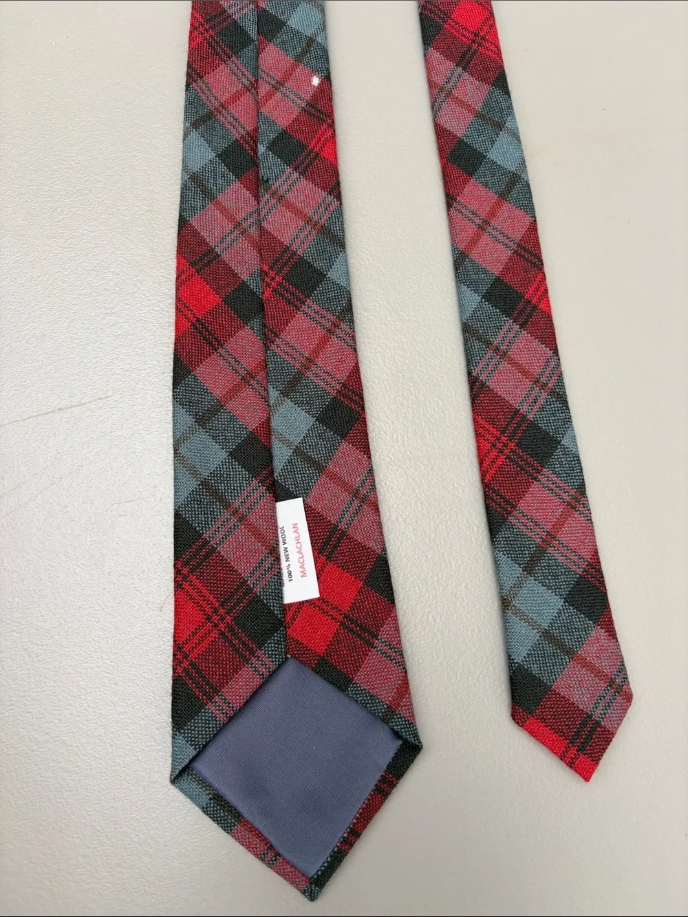 SCOTLAND WOOL Red Gray Plaid Men's Tie Vtg